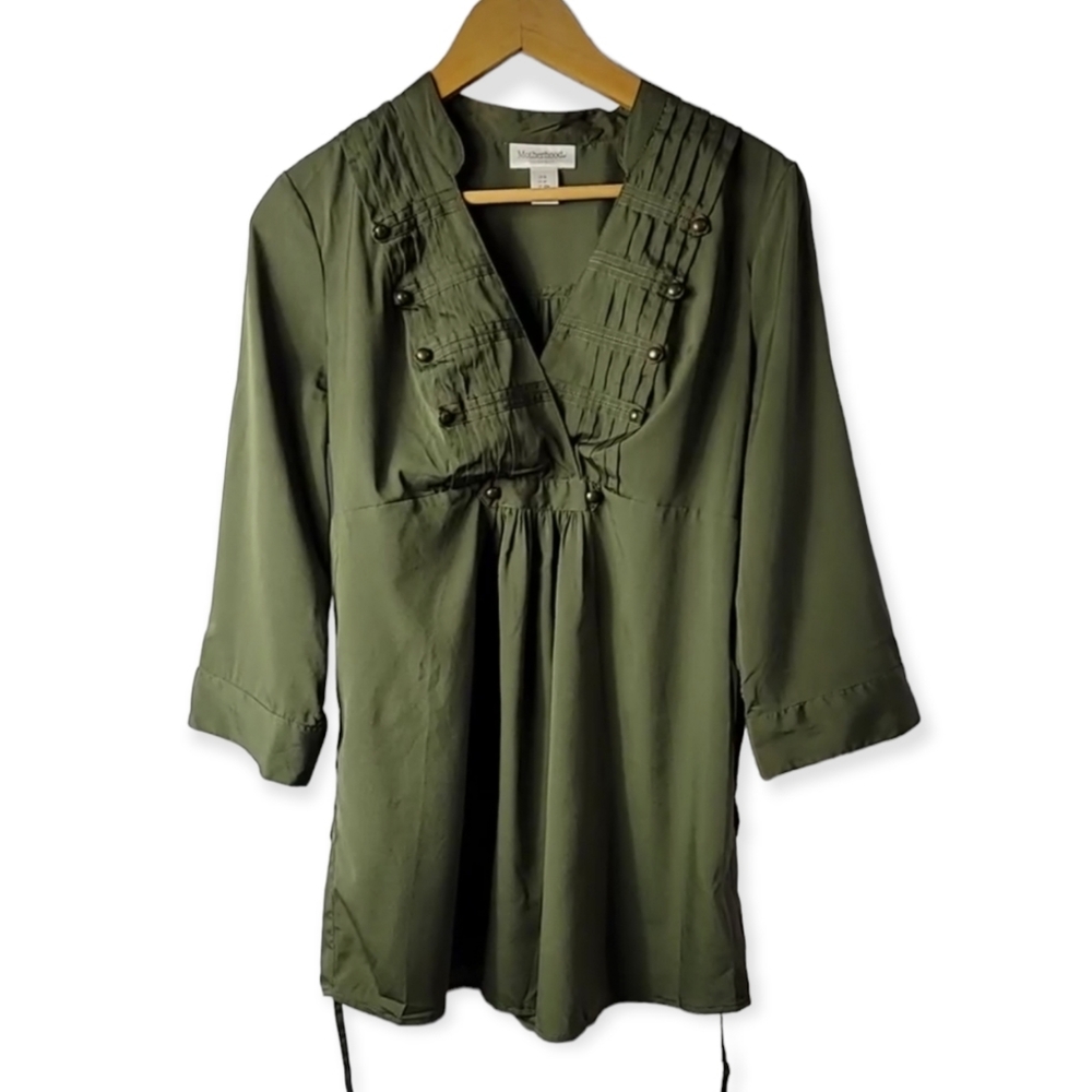Motherhood Maternity V-Neck 3/4 Sleeve Top Olive Size Small